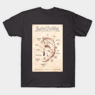 Vintage Style Ear Piercing Chart T-Shirt